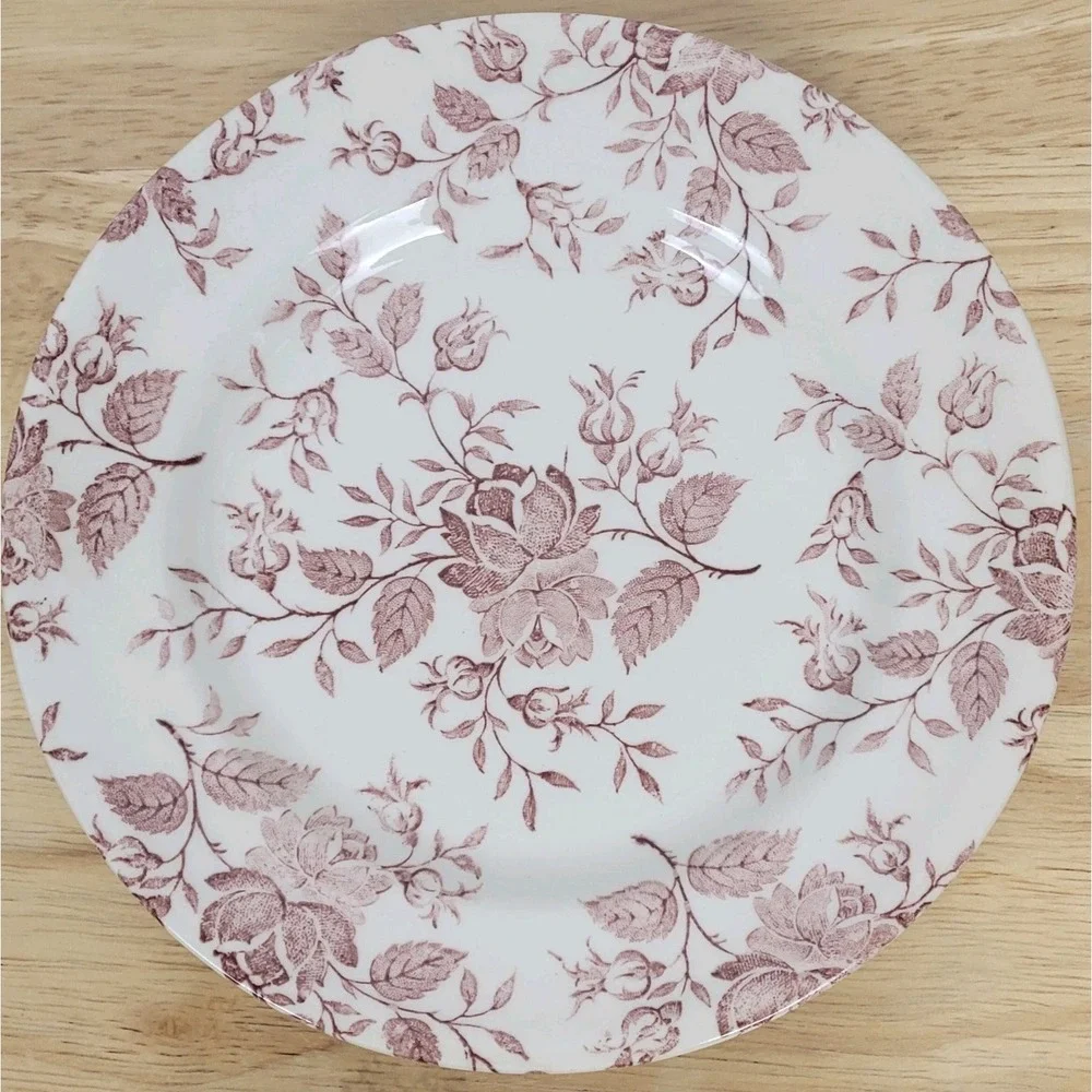 Vintage EIT England Ironstone Red Rose Calico Floral Plates Set of 4 Farmhouse